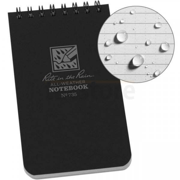 Rite in the Rain Polydura Top-Spiral Notebook 3 x 5 - Black