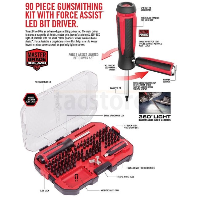 Smart Driv Real Avid 90 Piece Gunsmithing Kit with Force Assist LED Bit Driver 